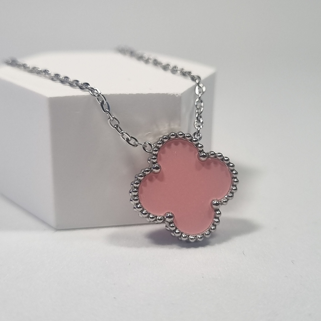 Colgante trébol rosa plateado