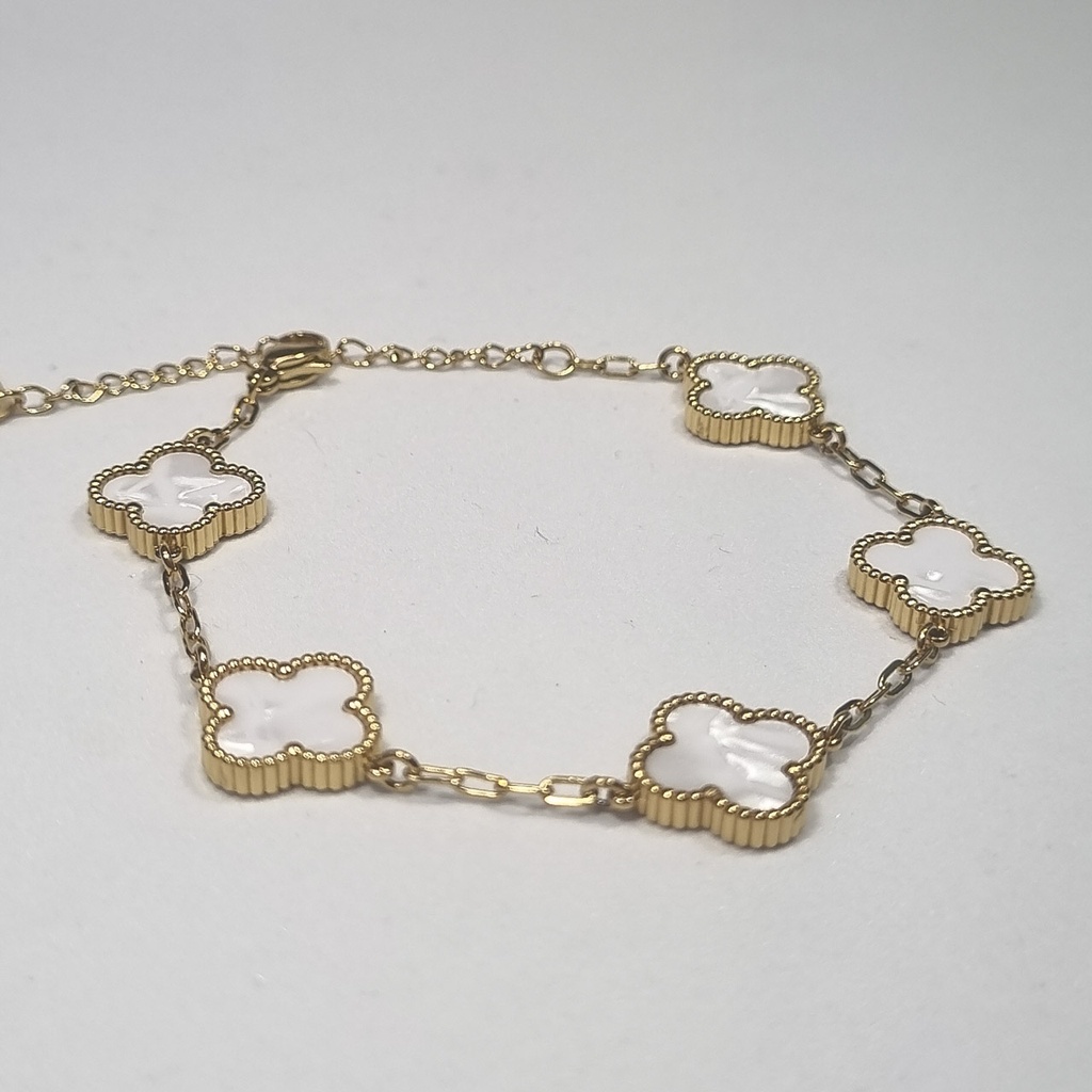 Pulsera trébol blanco dorado