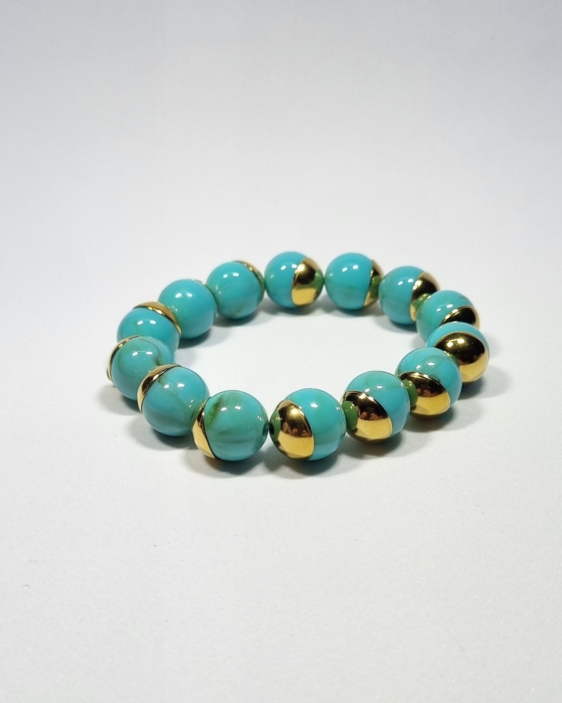 Pulsera de cuentas azul turquesa con detalles dorados
