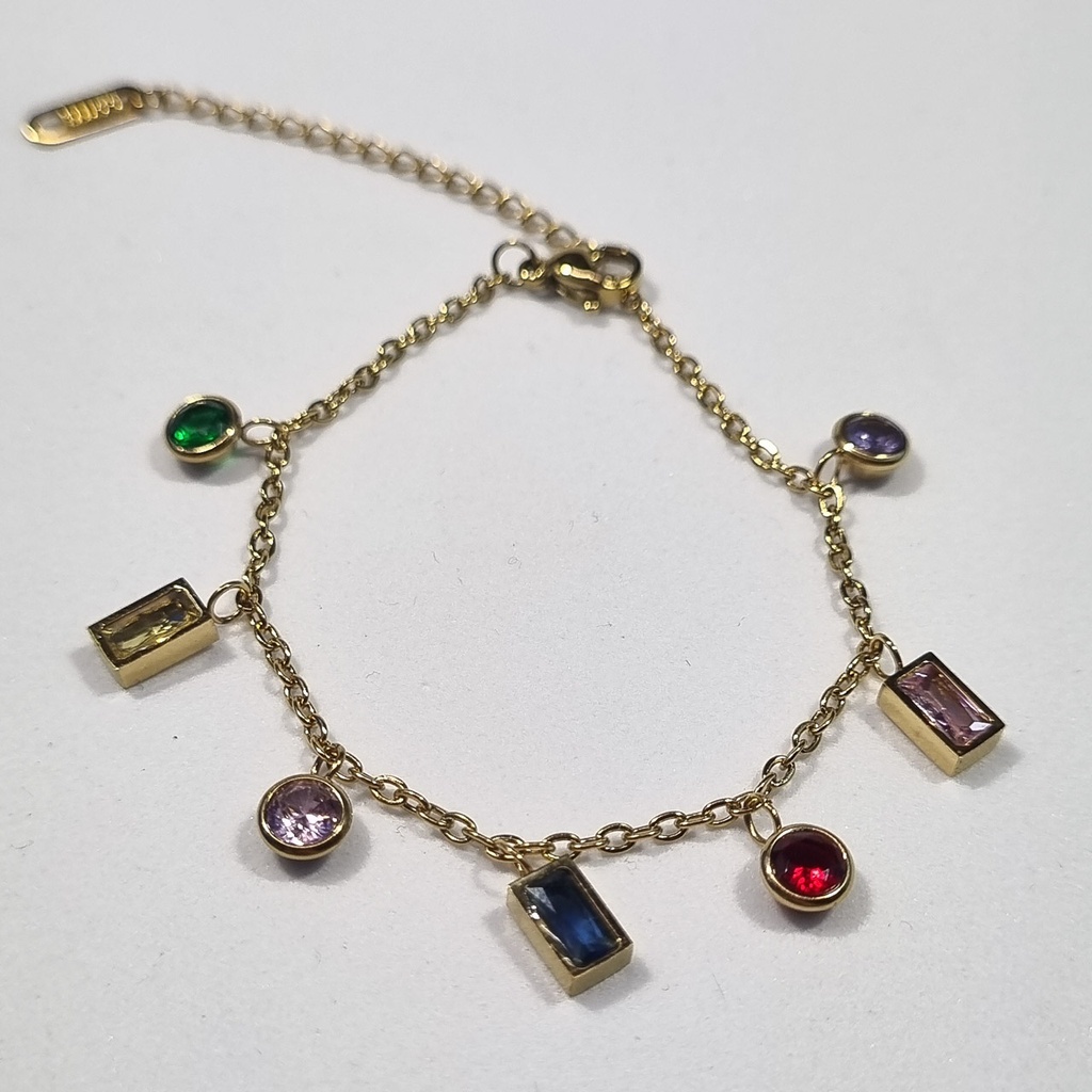 Pulsera dorada con charms de colores