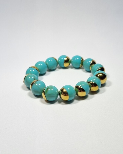 Pulsera de cuentas azul turquesa con detalles dorados