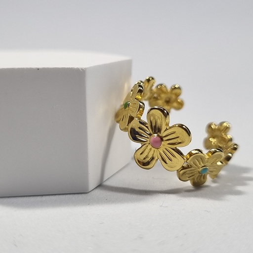 Anillo dorado flores esmaltadas