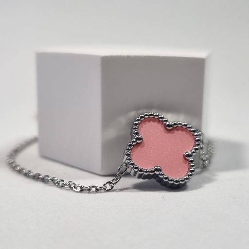 Pulsera trébol rosa plateada